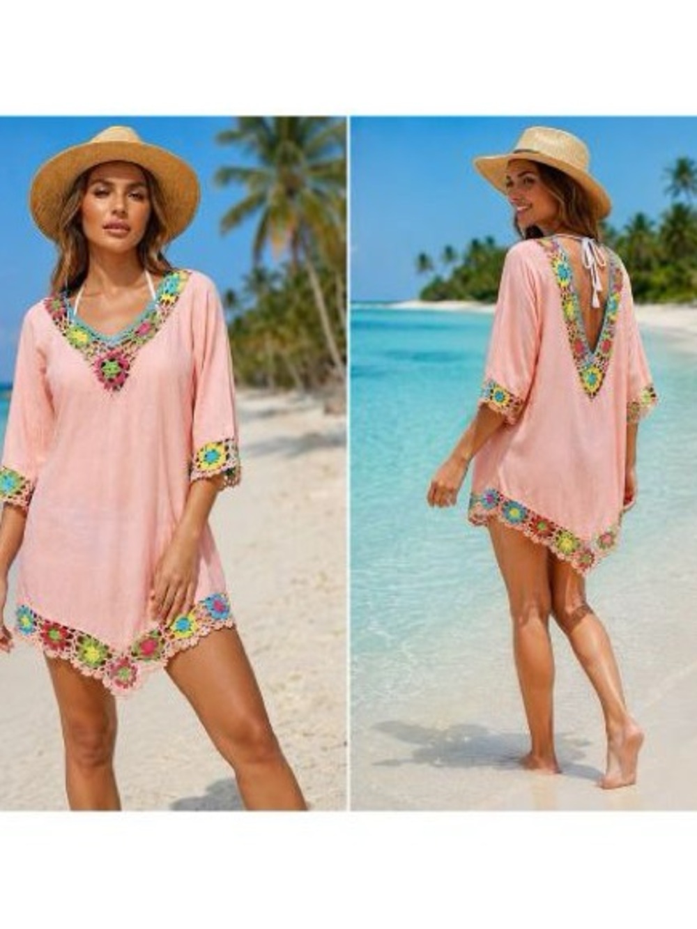 BRAND NEW WITH TAGS Blush Pink Floral Crochet Beach Cover Up